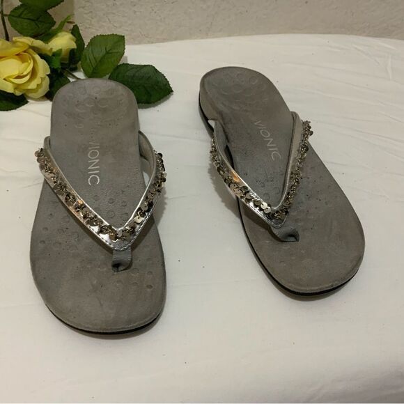 Vionic grey and silver bling sandals, size 6/37 - Picture 1 of 8